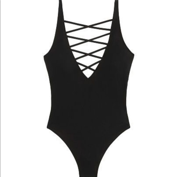 PINK Victoria's Secret Other - *HP* VS PINK black lace-up one piece swimsuit